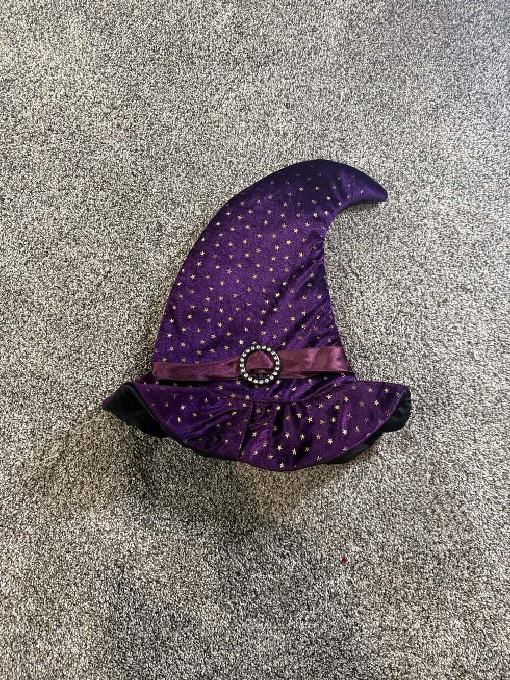 Purple Velvet Star Print Witch Hat Rhinestone Buckle